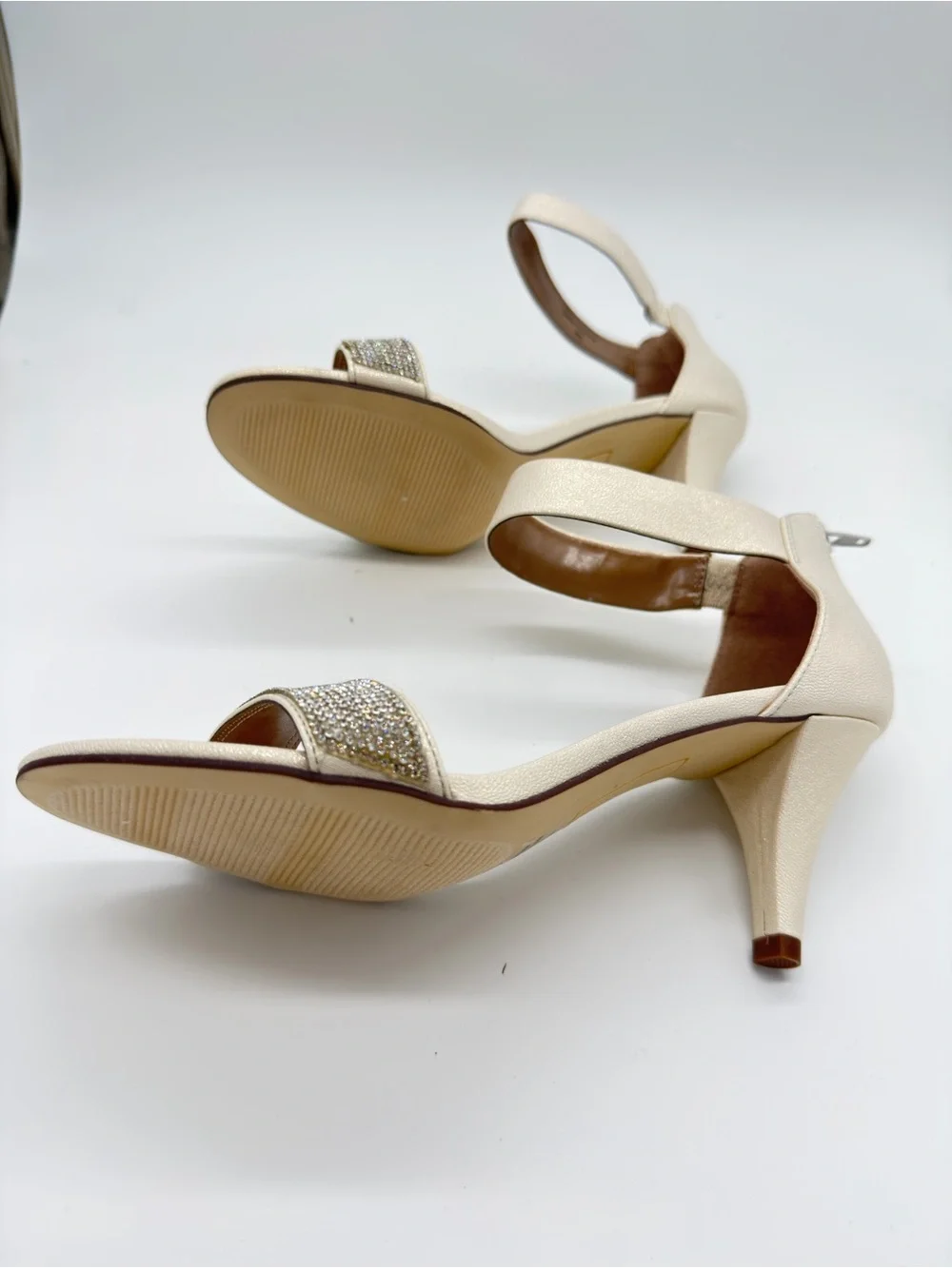 Style & Co. Ivory Rhinestone Ankle-Strap Kitten Heels